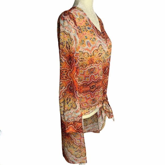 Chicos Layered Look Tunic Top S Orange Paisley - Picture 5 of 8